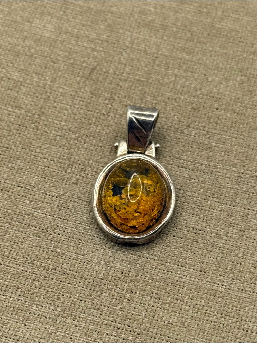 Sterling Silver Amber Pendant - Honey Yellow Oval